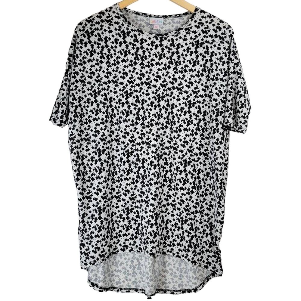 LuLaRoe XXS Geometric Print Tunic Top Short Sleeve Black White Made in Mexico